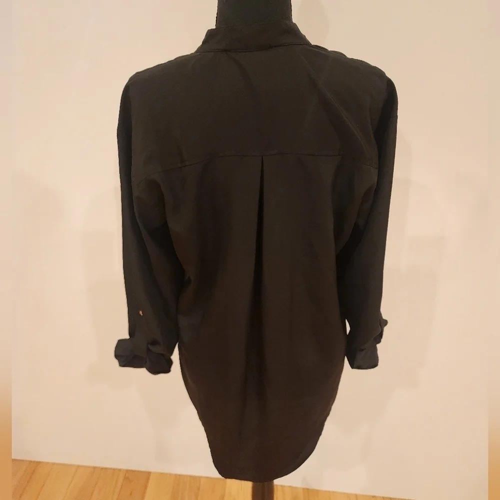 Michael Kors Black Zipper-Pocket Long Sleeve Blouse Size 6